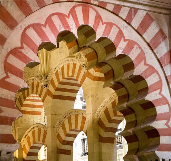 Moorish arches in the former mosque now cathedral, Cordoba, Spain, Europe