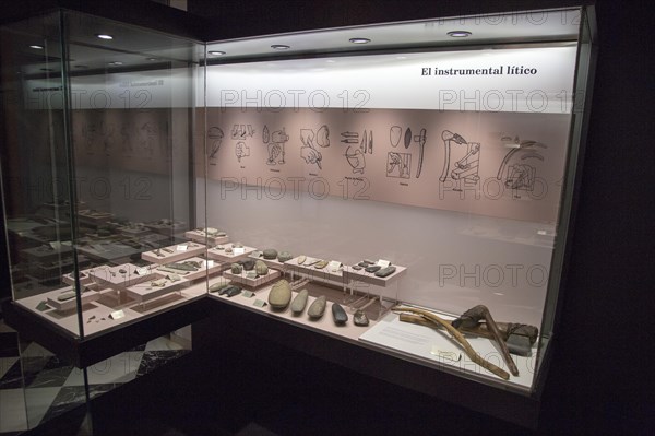 Display of stone age farming implements tools, archaeology museum, Jerez de la Frontera, Cadiz Province, Spain, Europe