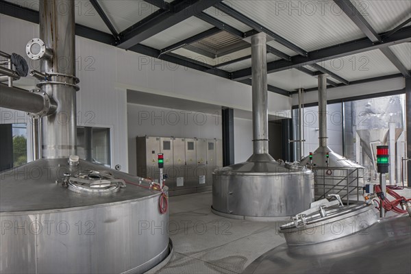 Brew kettles at Brouwerij Boon, Belgian brewery at Lembeek near Brussels, producer of geuze and kriek beer