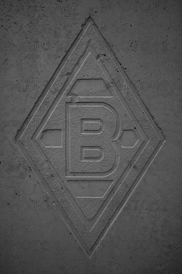 Stone slab with Borussia Moenchengladbach logo, black and white, Moenchengladbach, Germany, Europe