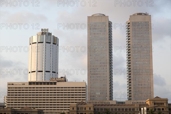 Twin towers of World Trade Centre and modern hotels, central business district, Colombo, Sri Lanka, Asia