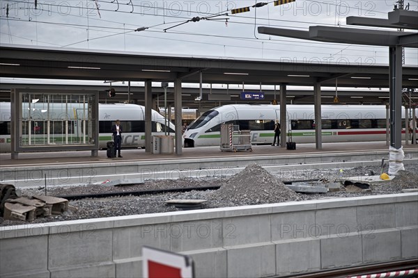 Construction site at Dortmund main station and ICE train, Dortmund, Ruhr area, Germany, Europe