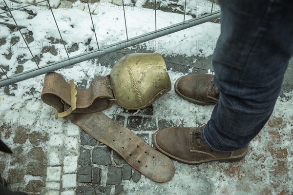 Cowbell of a demonstrator at the central rally, farmers' protest, Odeonsplatz, Munich, Upper Bavaria, Bavaria, Germany, Europe