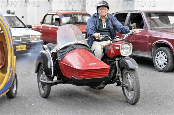Motorcyclist in the centre of Havana, Centro Habana, Cuba, Greater Antilles, Caribbean, Central America, America, Central America
