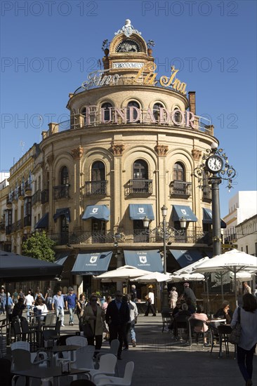 El Gallo Azul rotunda building cafe built in 1929 advertising Fundador brandy, Jerez de la Frontera, Spain, Europe