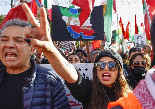 Thousands of Iranians demonstrate in Berlin to support the protests in Iran. The demonstration was called by the Woman Life Freedom Collective, Berlin, 22.10.2022