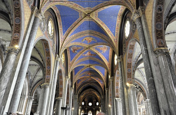Interior view of the Gothic basilica, construction started at the end of the 13th century, Santa Maria sopra Minerva, Rome, Lazio region, Italy, Europe