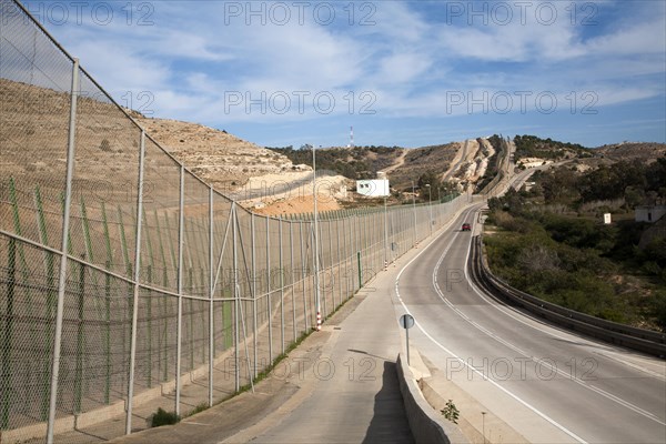 High security fences separate the Spanish exclave of Melilla, Spain from Morocco, north Africa, January 2015