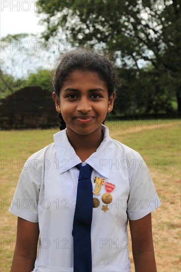 Portrait of school girl, Polonnaruwa, North Central Province, Sri Lanka, Asia