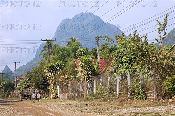 Rural street scene at Vang Vieng, Vientiane, Laos, Asia