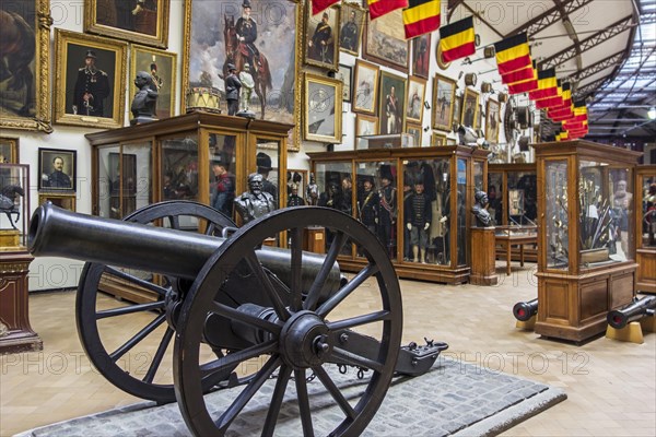 Collection of 19th century muzzleloading black powder cannons, weapons and uniforms at the Royal Museum of the Army and of Military History in Brussels, Belgium, Europe