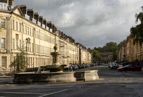 Georgian architecture buildings in Great Pulteney Street, Laura Place, Bath, North East Somerset, England, UK