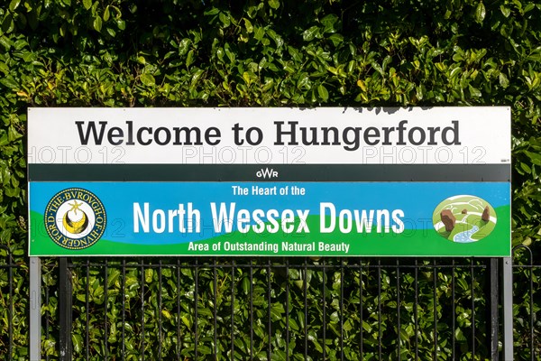 Welcome to Hungerford, North Wessex Downs, at the railway station, Hungerford, Berkshire, England, UK