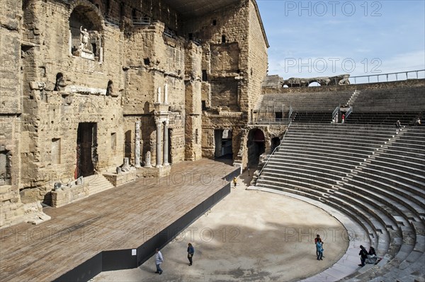 Auditorium and scaenae frons of the Roman Theatre antique d'Orange, Ancient Theater of Orange, Provence-Alpes-Cote d'Azur, Vaucluse, France, Europe