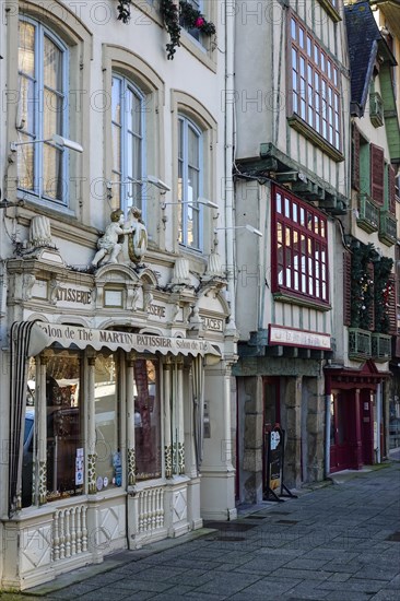 Place des Otages, shop window of an old patisserie confectionery, Morlaix Montroulez, Finistere Penn Ar Bed department, Brittany Breizh region, France, Europe