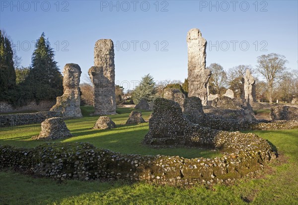 Abbey monastic ruins and cathedral grounds, Bury St Edmunds, Suffolk, England, UK