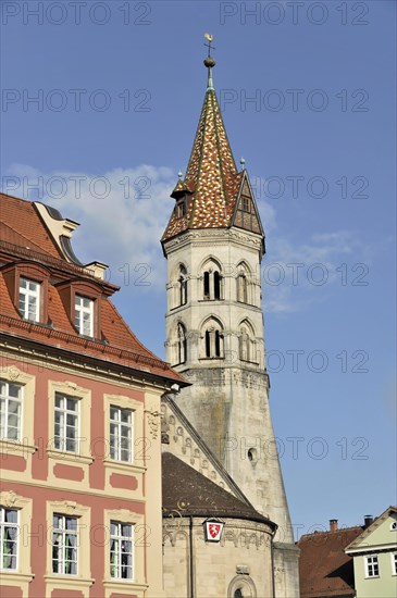 St. Johanniskirche, Johanneskirche, with bell tower Johannisturm, late Romanesque, built between 1210 and 1230, Schwaebisch Gmuend, Baden-Wuerttemberg, Germany, Europe
