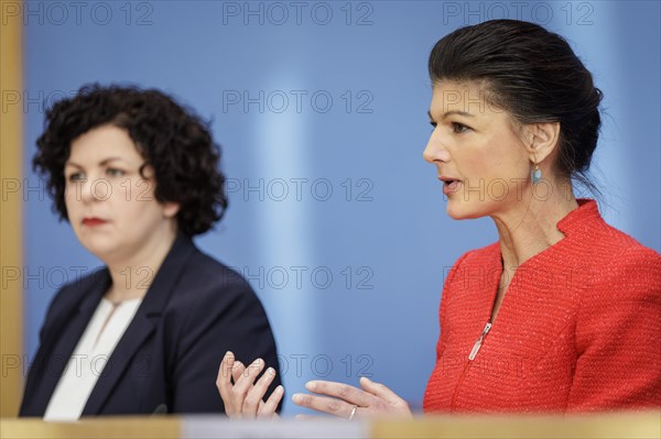 Dr Sahra Wagenknecht, Member of the Bundestag, recorded at the Federal Press Conference on the founding of the Sahra Wagenknecht Alliance, Reason and Justice party and proposal of the European top candidates, in Berlin, 8 January 2024