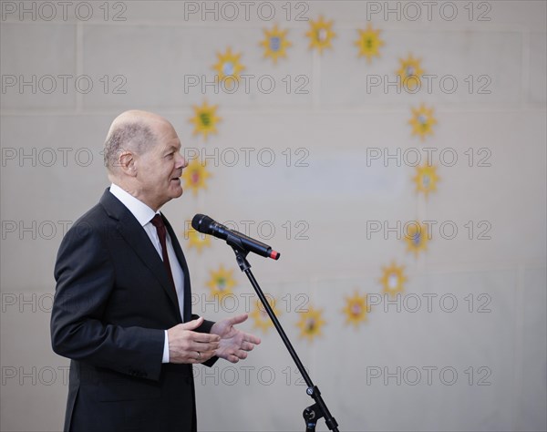 Federal Chancellor Olaf Scholz (SPD) pictured at the traditional reception for carol singers at the Federal Chancellery in Berlin, 8 January 2024