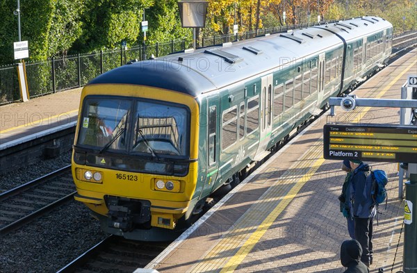 Great Western Railway GWR Class 165 Turbo train 165123, Hungerford railway station, Berkshire, England, UK