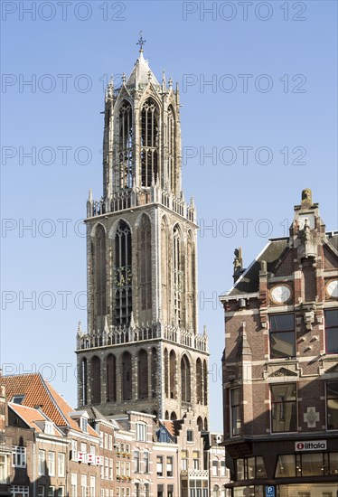 Famous fourteenth century Dom church tower in city of Utrecht, Netherlands