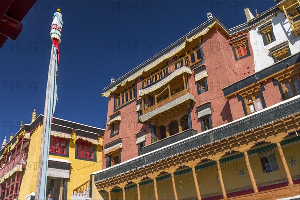 One of the main buildings in Thikse Gompa, the Buddhist monastery of Central Ladakh, which belongs to the Gelug-pa order of the Tibetan Buddhism. District Leh, Union Territory of Ladakh, India, Asia