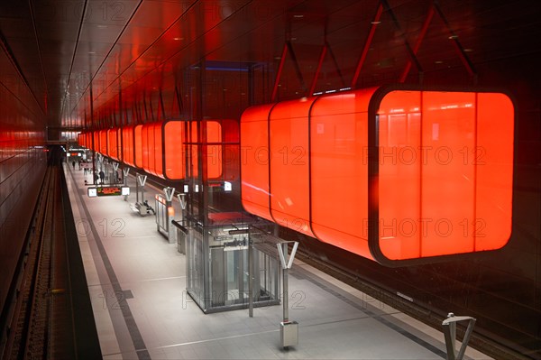 Hafencity University underground station, coloured light containers, Hanseatic City of Hamburg, Hamburg, Germany, Europe