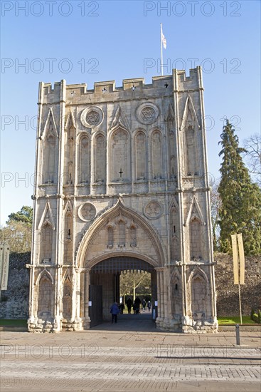 Abbey Gate fourteenth century Norman gatehouse, Bury St Edmunds, Suffolk, England, UK