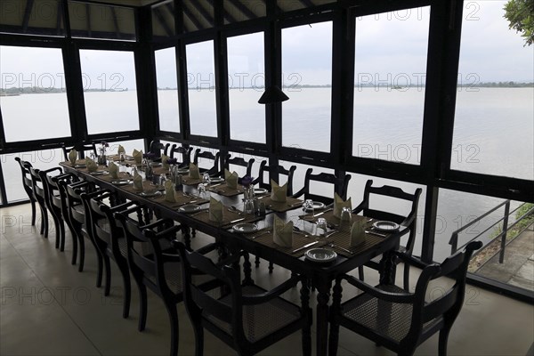 Lakeside restaurant of Lake House hotel, Polonnaruwa, North Central Province, Sri Lanka, Asia