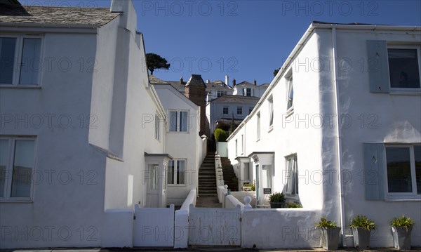 Traditional whitewashed cottages in St Mawes, Cornwall, England, UK