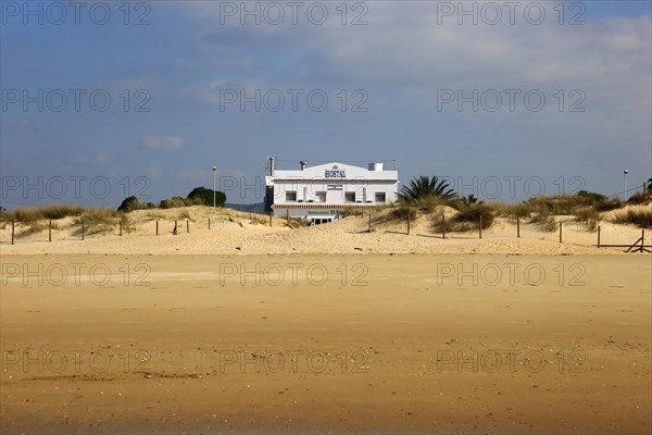 Small beach hotel on the coast at El Palmar, near Vejer de la Frontera, Cadiz Province, Spain, Europe