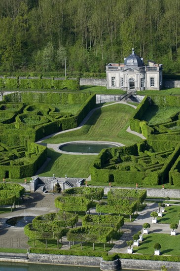 Pavilion in the gardens, park of the castle of Freyr near the river Meuse, Belgium, Europe