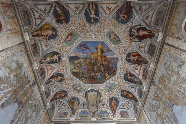 Ceiling fresco in the vestibule of Palazzo Doria Spinola, former 16th century manor house, today prefecture, Genoa, Italy, Europe