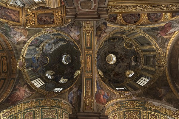 Domes of the baroque Chiesa del Gesu, built at the end of the 16th century, Via di Porta Soprana, 2, Genoa, Italy, Europe