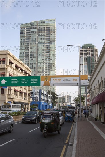 High rise buildings and traffic on Galle Road, Colombo, Sri Lanka, Asia