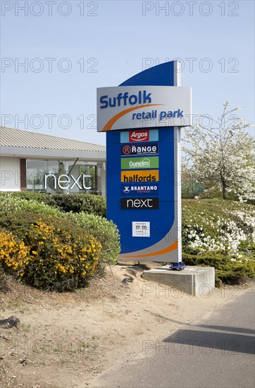 Sign for Suffolk Retail park, central Ipswich, Suffolk, England, UK