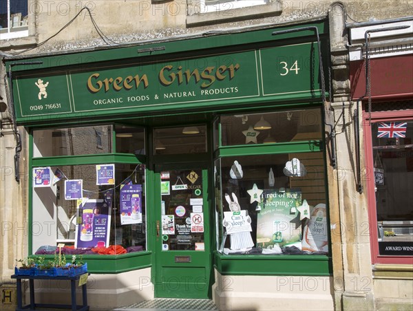 Green Ginger organic health food shop, High Street, Corsham, Wiltshire, England, UK