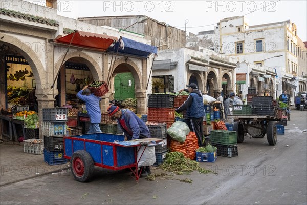 Typical street scene with shop, Essaouira, Morocco, Africa