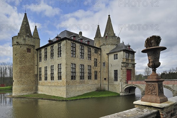 The medieval moated Laarne Castle in East Flanders, Belgium, Europe