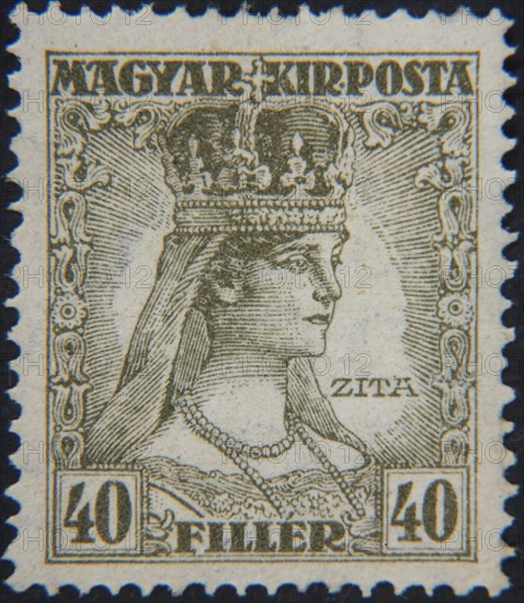 Zita, (1892â€“1989) Empress of Austria and Queen of Hungary 1916â€“18. Portrait on Hungarian postage stamp