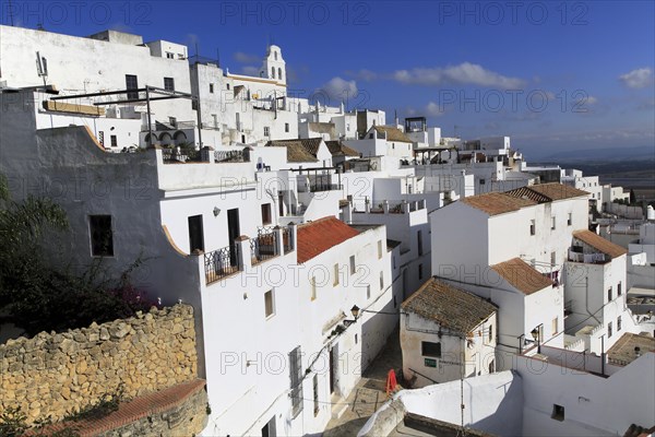 Pueblo blanco historic village whitewashed houses on hillside, Vejer de la Frontera, Cadiz Province, Spain, Europe