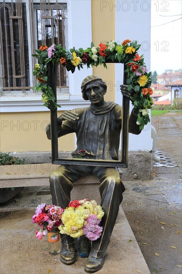 Sculpture portrait of artist outside Academy of Music, Dance and Fine Arts, Plovdiv, Bulgaria, eastern Europe, Europe