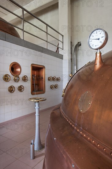 Copper brew kettle at Brouwerij Lindemans, Belgian brewery at Vlezenbeek, producer of geuze and kriek beer