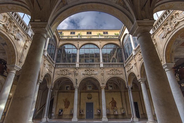 Inner courtyard of Palazzo Doria Spinola, former manor house from the 16th century, today prefecture, Genoa, Italy, Europe