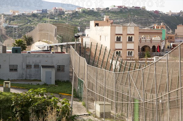 High security fences separate the Spanish exclave of Melilla, Spain from Morocco, north Africa, January 2015