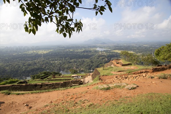 Buildings of rock palace fortress on rock summit, Sigiriya, Central Province, Sri Lanka, Asia