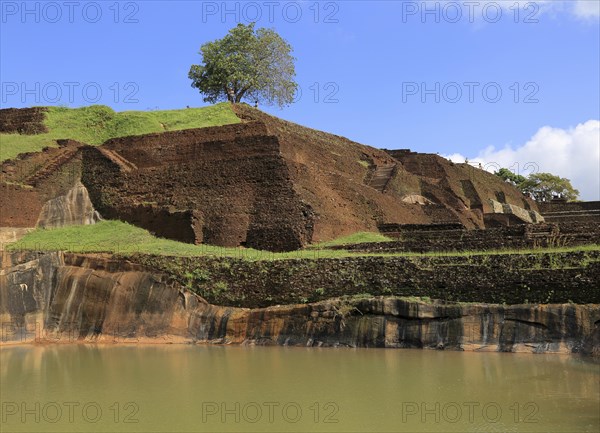 Buildings of rock palace fortress on rock summit, Sigiriya, Central Province, Sri Lanka, Asia