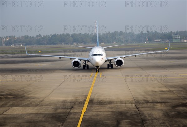 Oman Airways Boeing 737 plane, Bandaranayake International Airport, Colombo, Sri Lanka, Asia