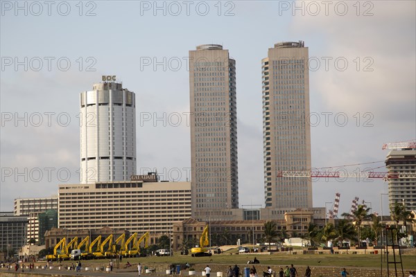 Twin towers of World Trade Centre and modern hotels, central business district, Colombo, Sri Lanka, Asia