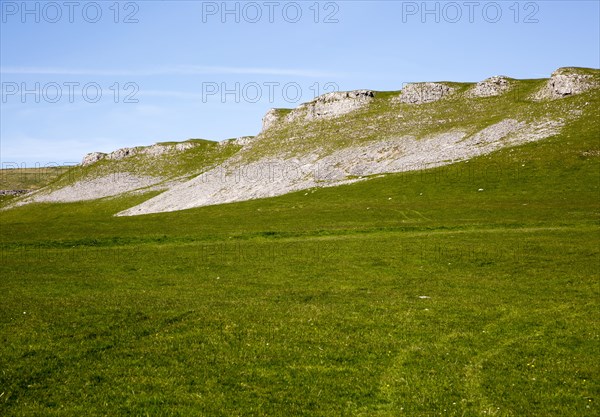 Great Hill Scar, scar and scree slope, carboniferous limestone, Yorkshire Dales national park, England, UK